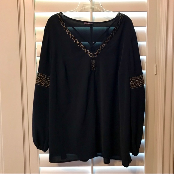 Truly Poppy Navy Blue Peasant Blouse - Picture 3 of 4